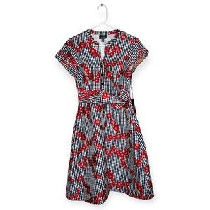 NWT Adrianna Papell Gingham Floral Shirt Dress Waist Tie Flare Size 6